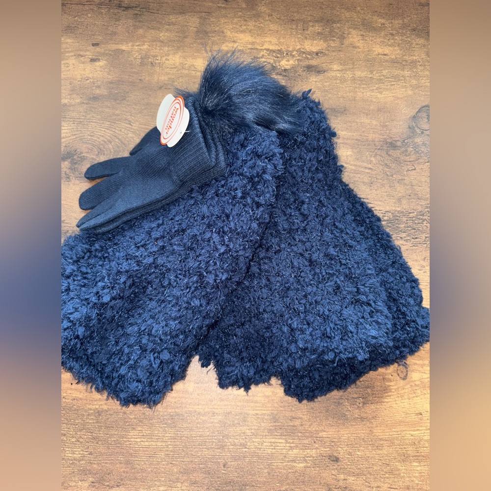 Wonder Nation Navy Blue Fuzzy Scarf, Gloves and Hat Set